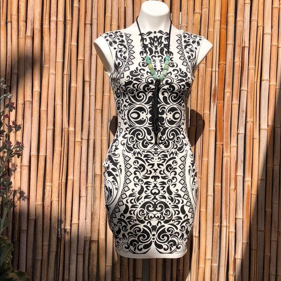 On Trend Dresses & Skirts - Black & White Tribal Bodycon Dress Small